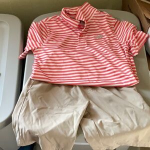 New Balance- Kids 2pc Set Striped Polo & khaki short, multi, Size 12 EUC